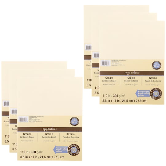 6 Packs: 100 ct. (600 total) Cream Heavyweight 8.5" x 11" Cardstock Paper by Recollections™